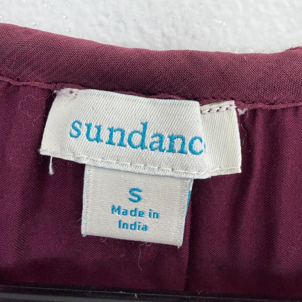 Sundance Top Womens Small Burgundy Floral Embroidered Tassel Tie Long Sleeve - Picture 7 of 13